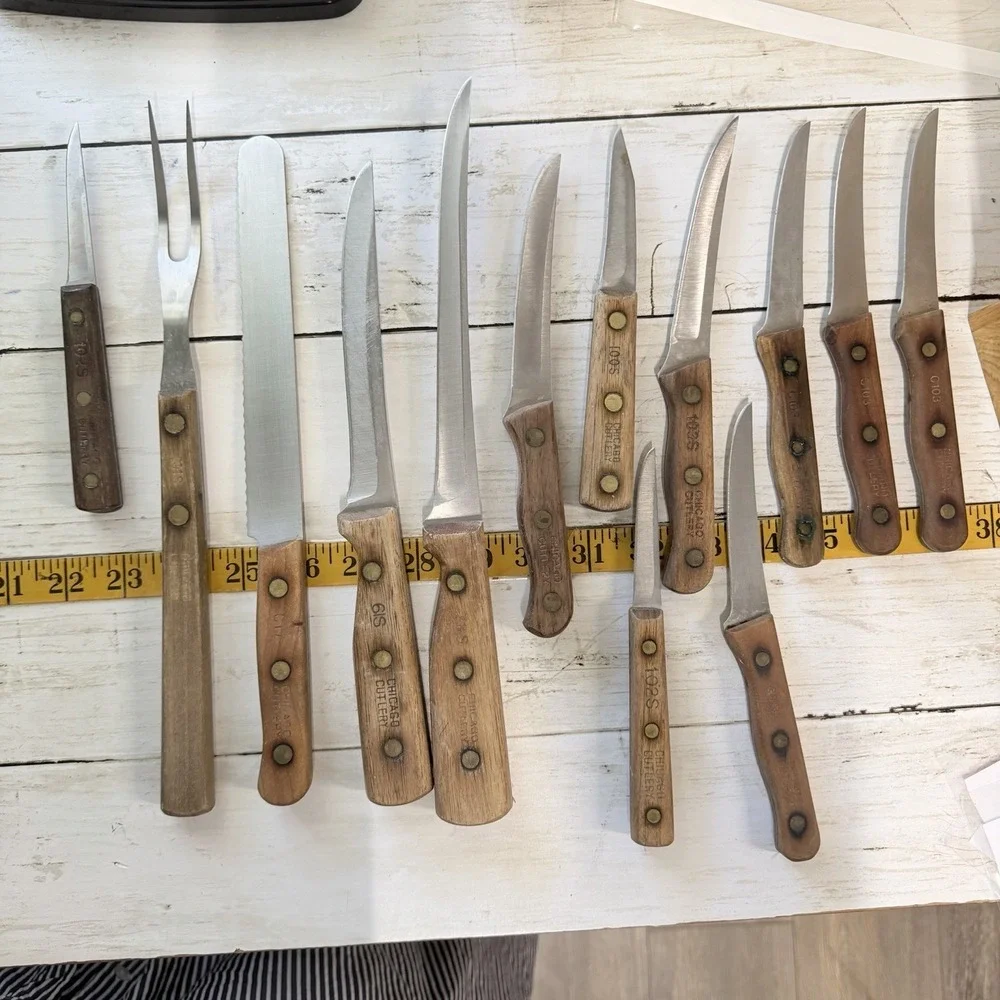 Vintage Chicago Cutlery Kitchen Knife Set of 12 Knives Block W/ Extra